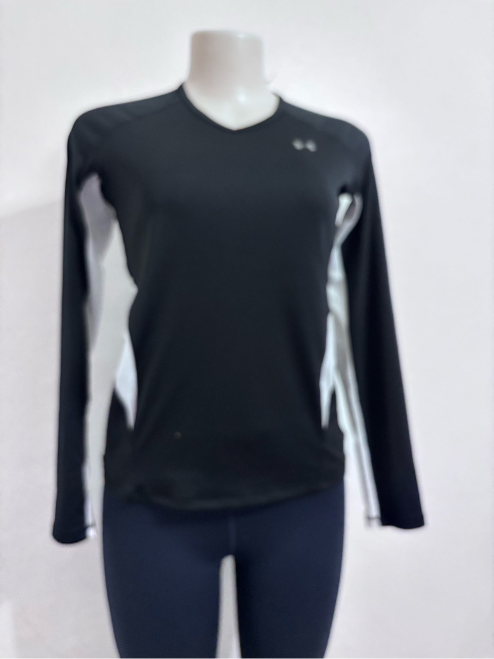 Under Armour Black Long Sleeve Athletic Top with White Panels